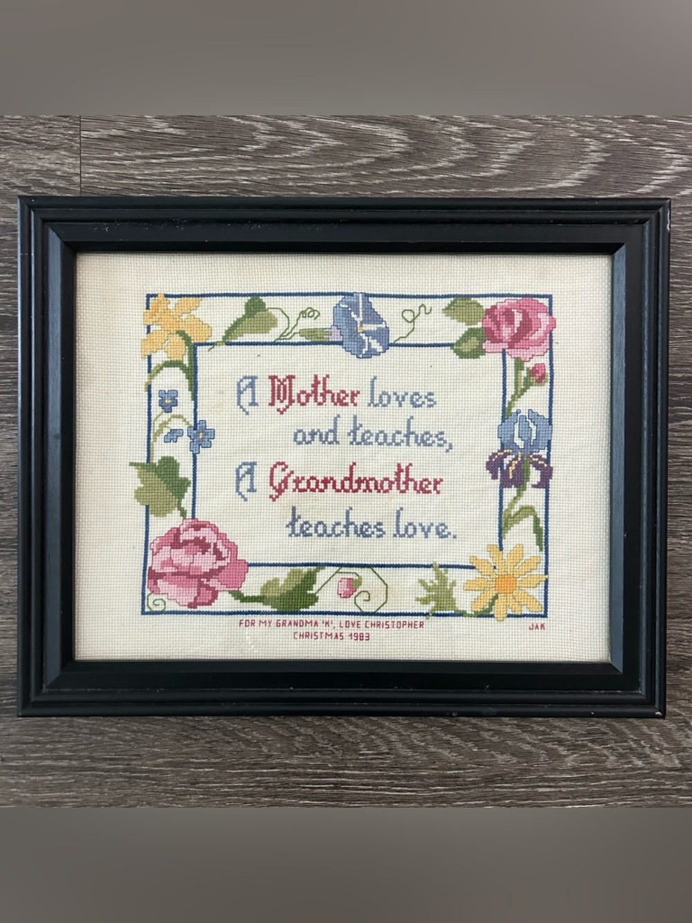 Janlynn Teaching Love Completed Cross Stitch Framed Grandmother Mother Vintage